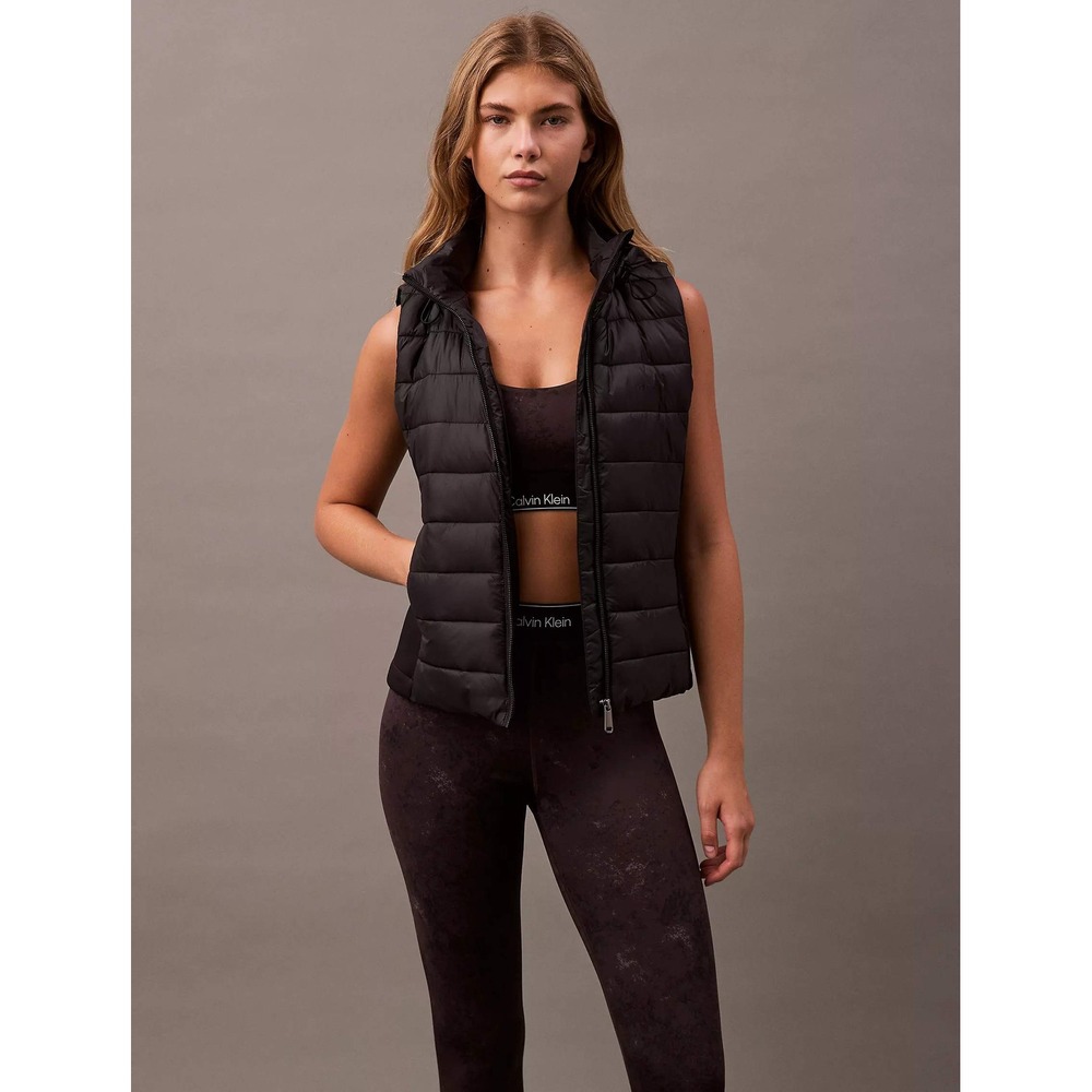 Calvin Klein Womens Black Hooded Puffer Vest Sorona Aura‎ Insulation XS RN54163